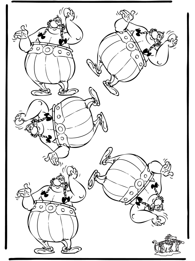 Coloriage d'Astérix et Obélix en pleine aventure au village gaulois