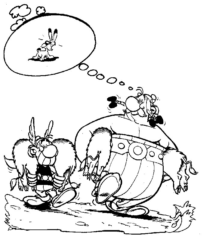 Coloriage d'Astérix et Obélix en pleine aventure dans un décor gaulois