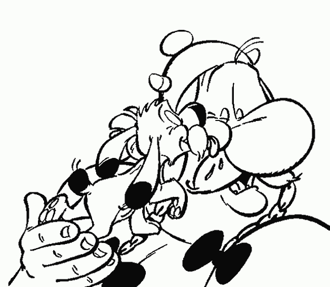 Coloriage d'Astérix et Obélix en pleine aventure dans la forêt