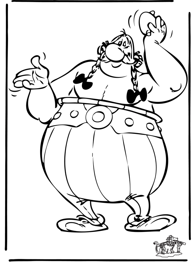 Coloriage d'Astérix et Obélix en pleine aventure dans un décor gaulois