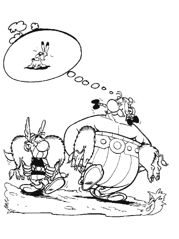 Coloriage d'Asterix et Obelix en pleine aventure dans la forêt