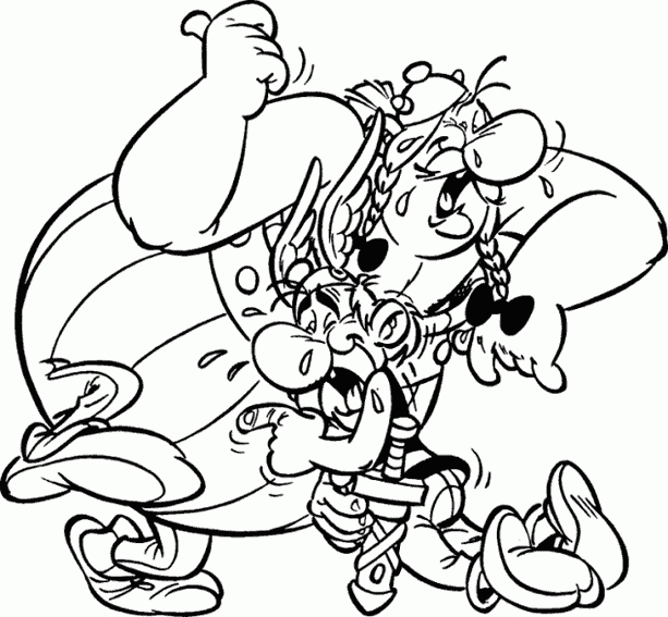 Coloriage d'Astérix et Obélix en pleine aventure gauloise