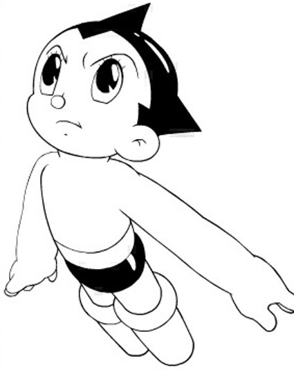 Astroboy en pleine action avec un décor futuriste