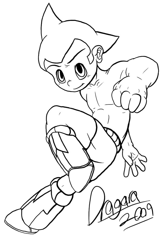 Astroboy en pleine action dans un décor futuriste