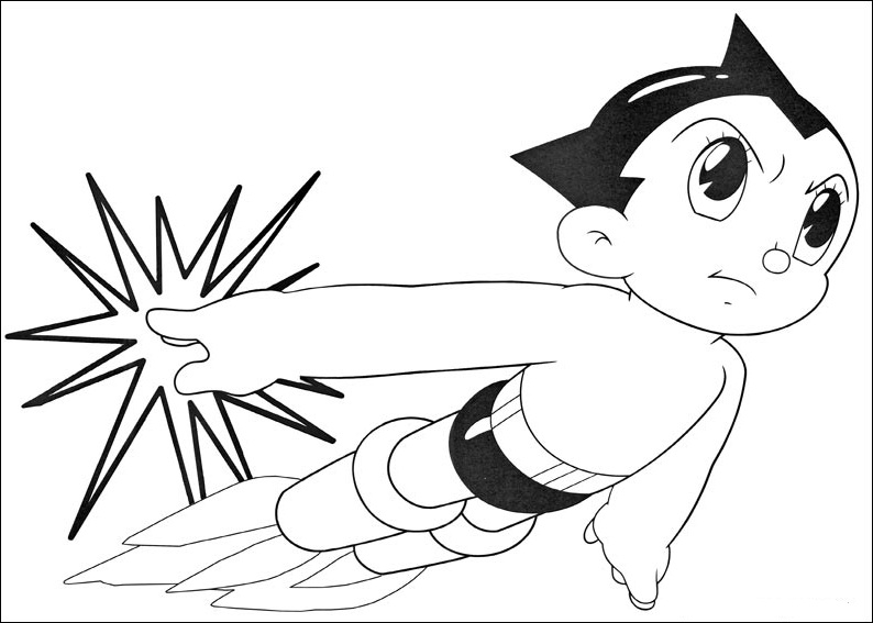 Astroboy en pleine action dans un décor futuriste