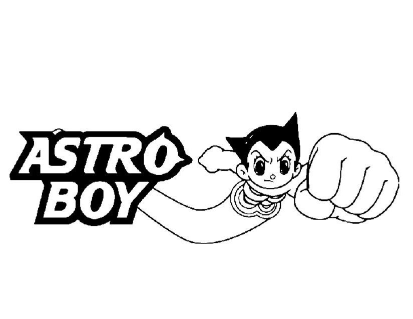 Coloriage d'Astroboy en pleine action dans un décor urbain futuriste
