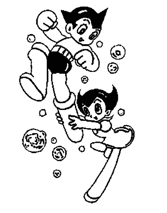 Astroboy en pleine action dans un décor futuriste Astroboy en pleine action dans un décor futuriste