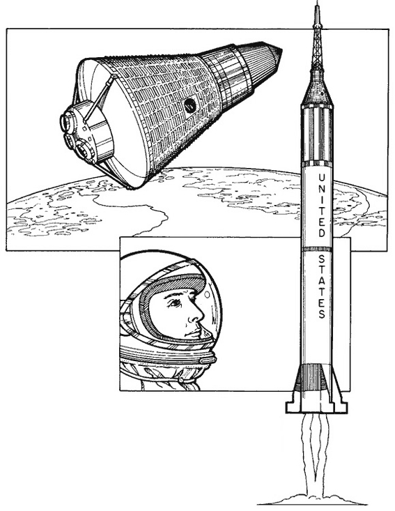 Astronaute flottant dans l'espace avec sa fusée