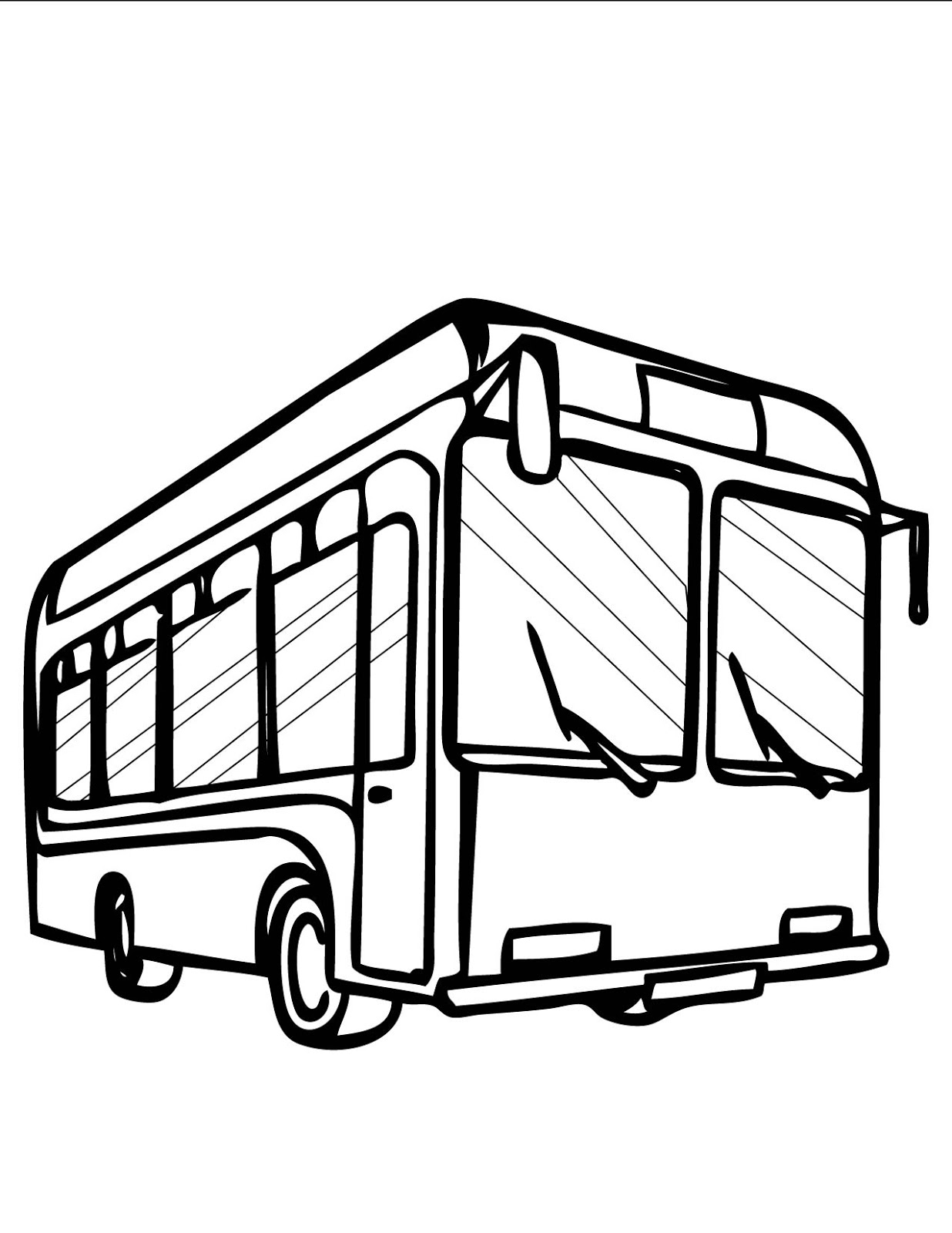 Coloriage d'un autobus en pleine route avec des arbres en arrière-plan
