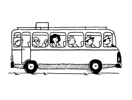 Coloriage d'un autobus et de son environnement urbain