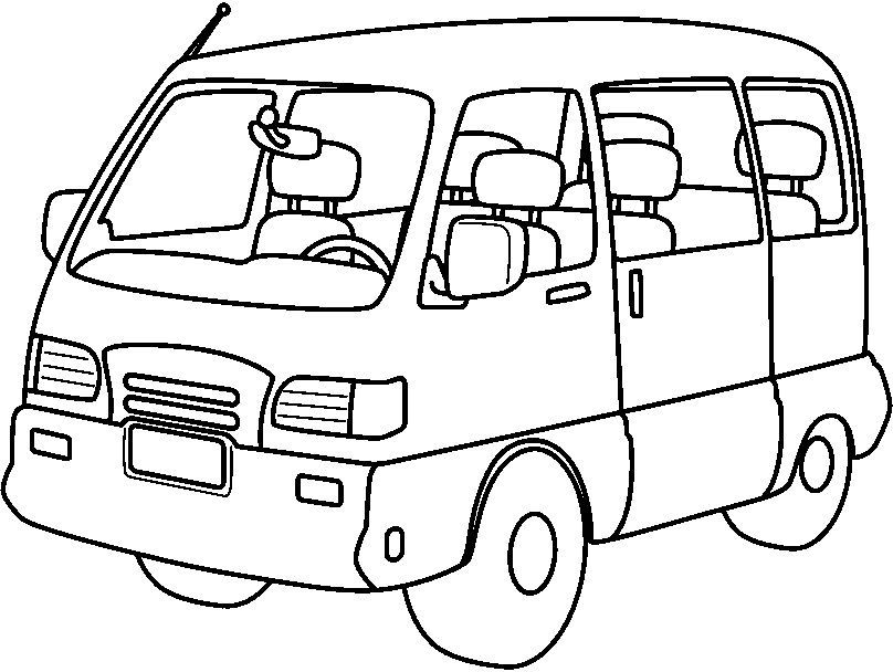 Coloriage d'un autobus sur une route entourée d'arbres