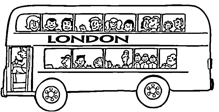 Coloriage d'un autobus sur une route avec un paysage environnant