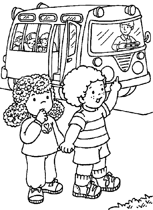 Coloriage d'un autobus sur une route en pleine nature