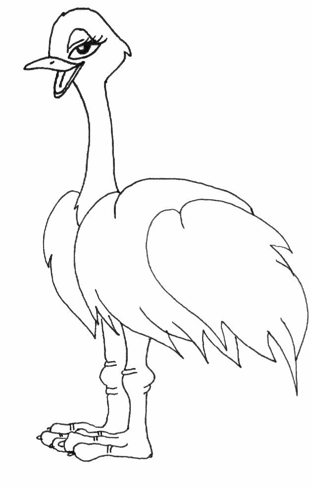Coloriage d’une autruche se tenant debout dans un décor naturel