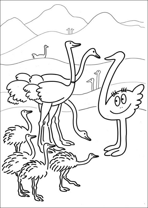 Coloriage d'une autruche se tenant fièrement dans la savane