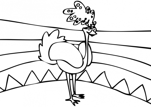 Coloriage d'une autruche se tenant debout dans un environnement naturel