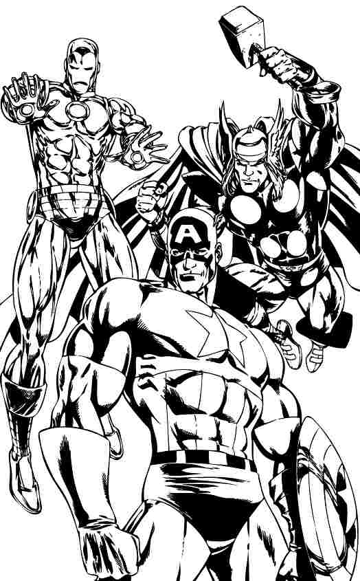 Coloriage des Avengers en pleine action avec un décor urbain