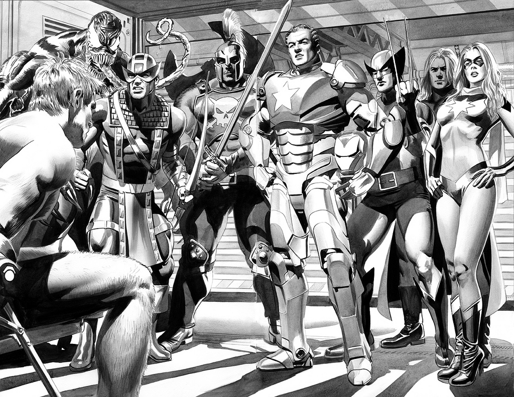 Super-héros Avengers en action avec leurs emblèmes emblématiques