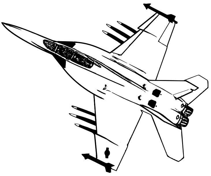 Coloriage d'un avion militaire en vol au-dessus d'un paysage
