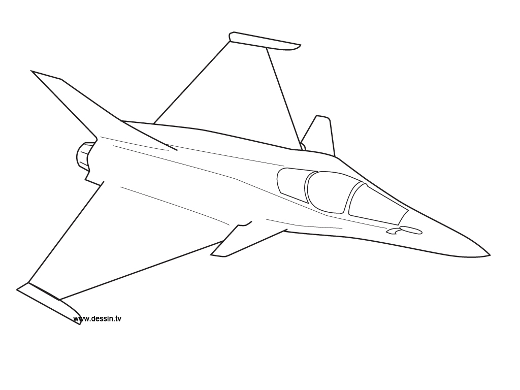Coloriage d'un avion militaire survolant un paysage