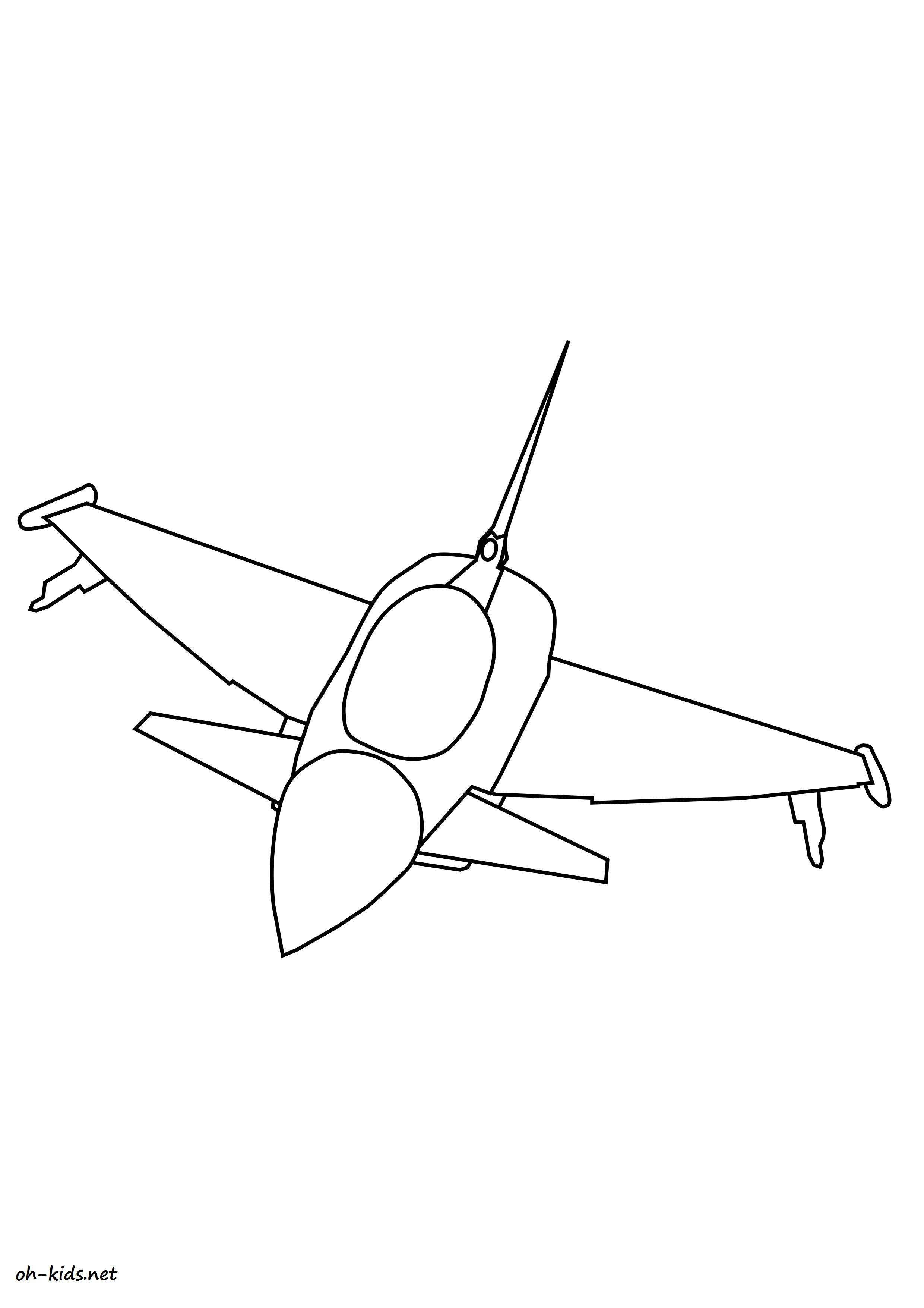 Coloriage d'un avion militaire en vol au-dessus d'un paysage