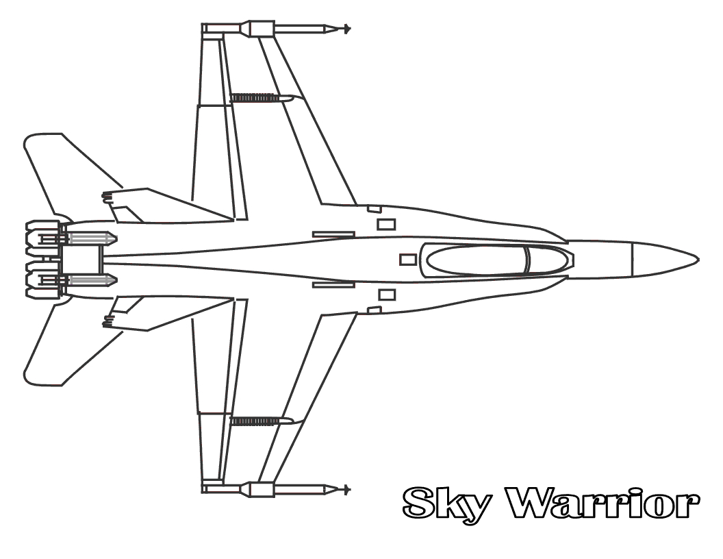 Coloriage d'un avion militaire en vol avec des détails captivants