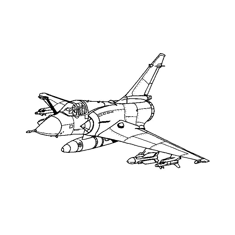 Coloriage d'un avion militaire survolant un paysage