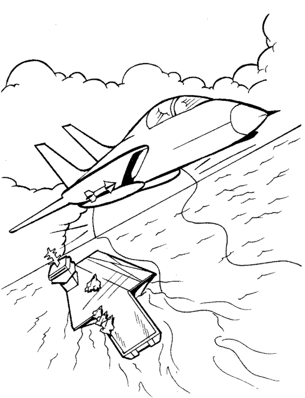 Coloriage d'un avion militaire en pleine vol