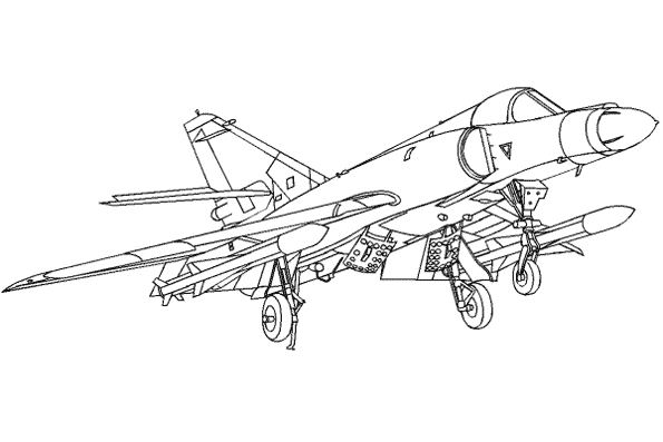 Coloriage d'un avion militaire survolant un paysage