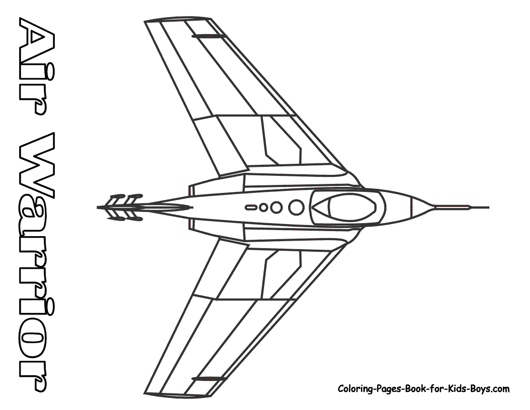 Coloriage d'un avion militaire survolant un paysage