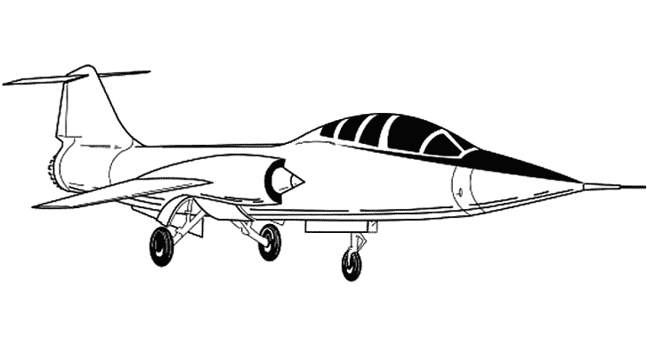Coloriage d'un avion militaire survolant un paysage
