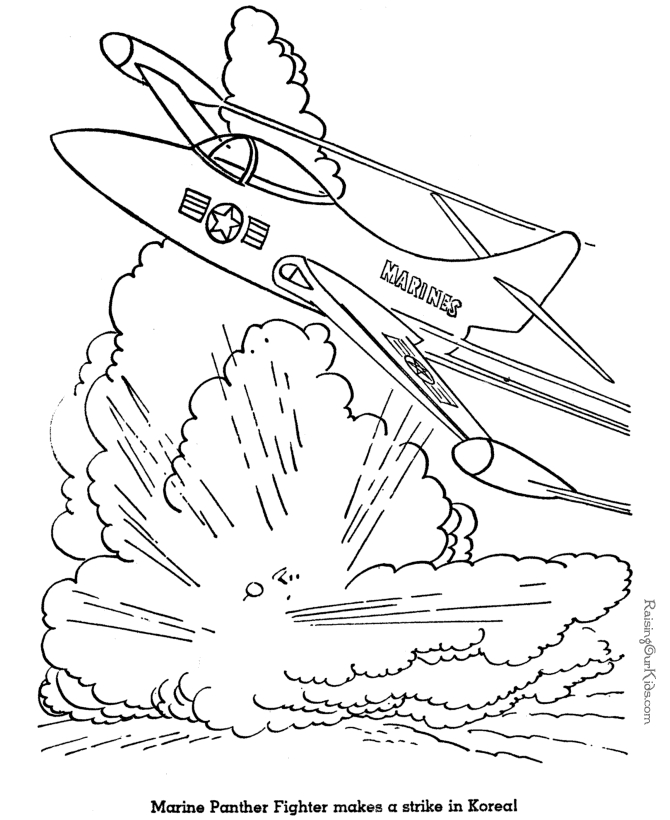 Coloriage d'un avion militaire en plein vol