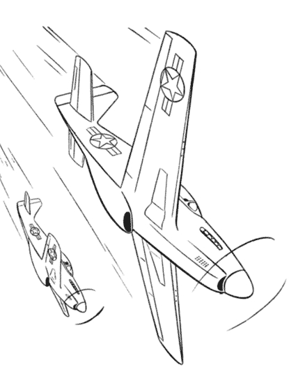 Coloriage d'un avion militaire survolant un paysage
