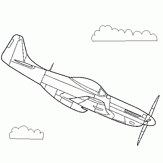 Coloriage d'un avion militaire en vol avec des nuages