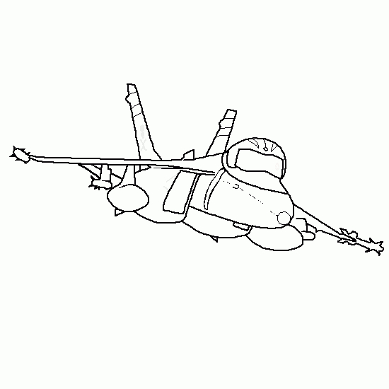 Coloriage d'un avion militaire en plein vol au-dessus des nuages