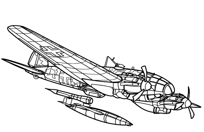 Coloriage d'un avion militaire survolant un paysage