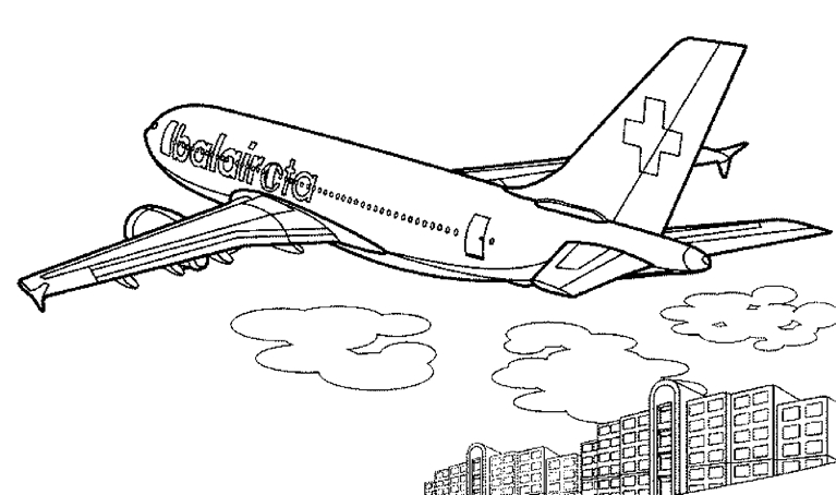Coloriage d'un avion survolant des nuages dans le ciel