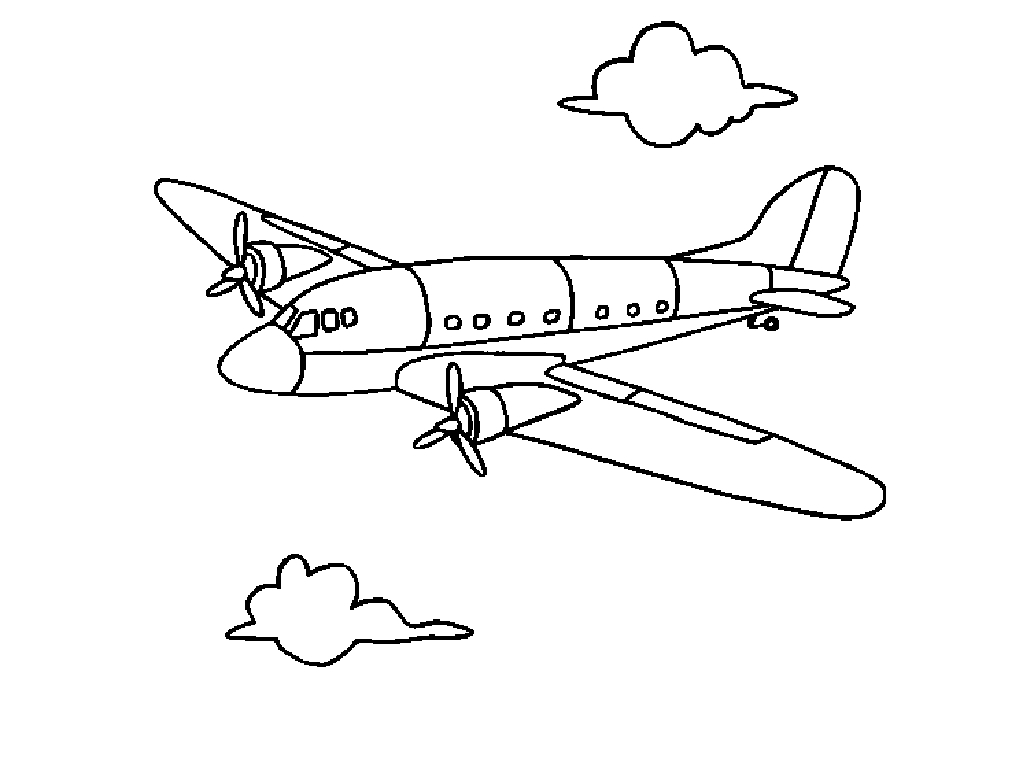 Coloriage d'un avion survolant un paysage nuageux