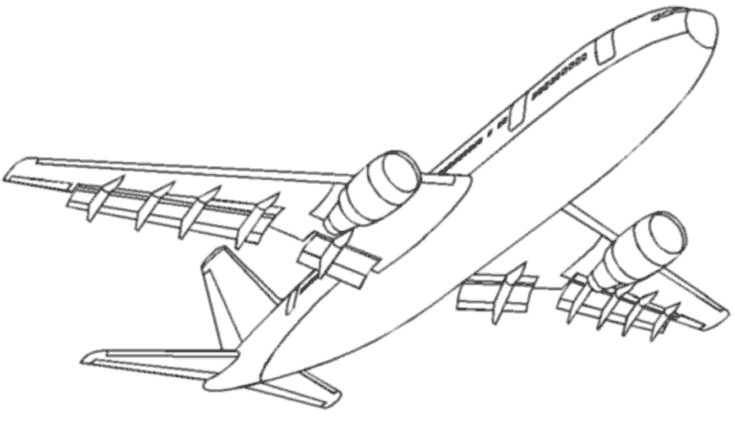Coloriage d'un avion en plein vol au-dessus des nuages