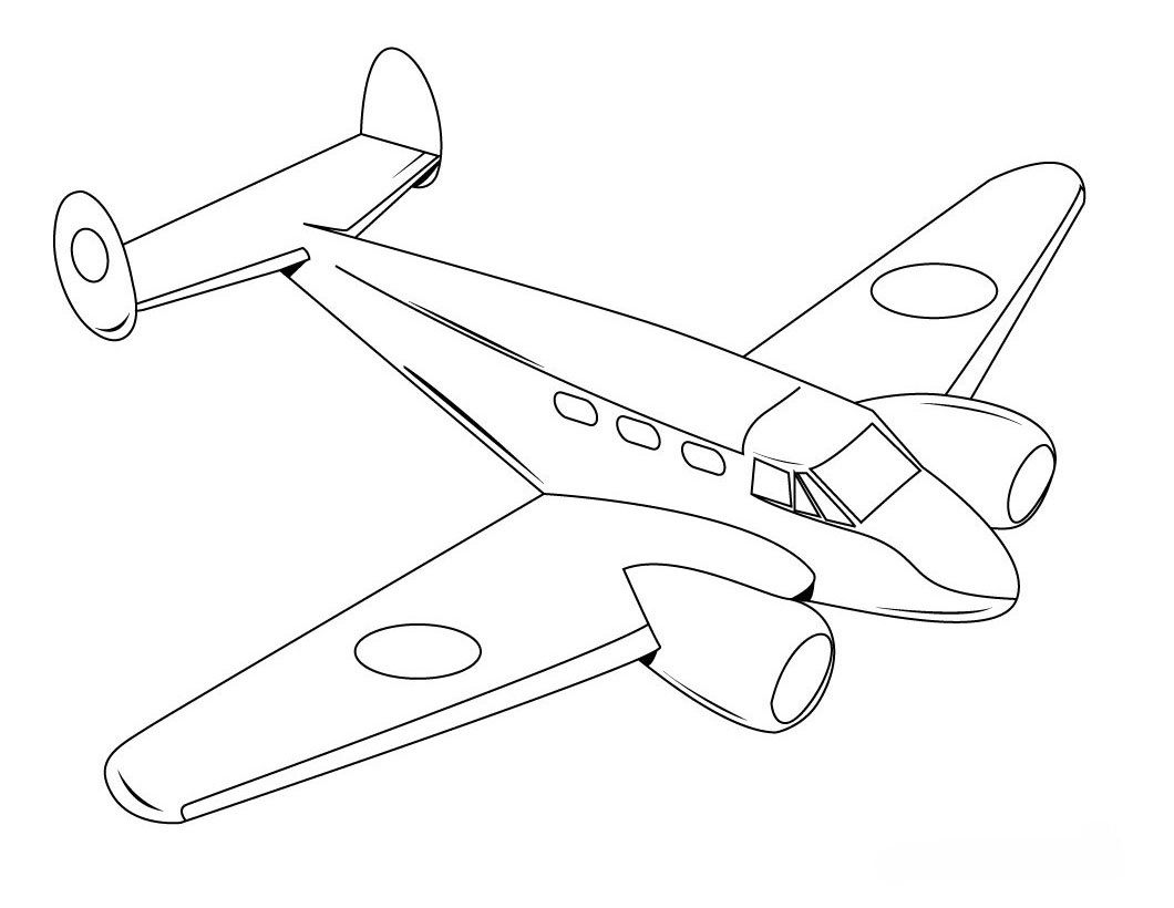 Coloriage d'un avion en plein vol au-dessus des nuages