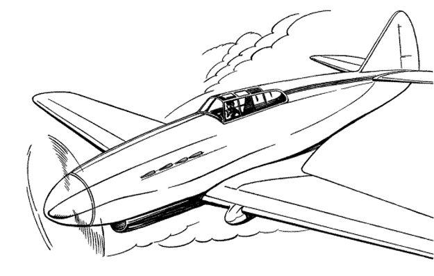 Coloriage d'un avion en plein vol sur un fond nuageux