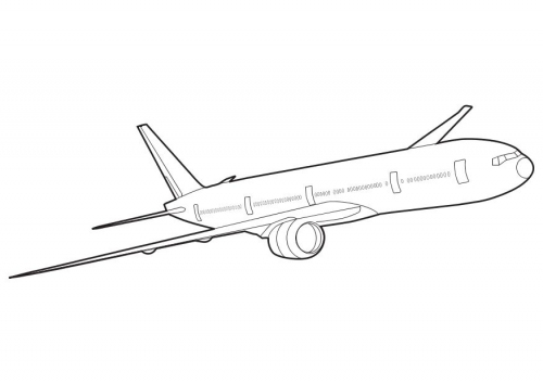 Un avion en plein vol au-dessus d'un paysage simple