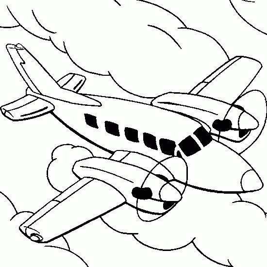 Coloriage d'un avion en vol au-dessus des nuages