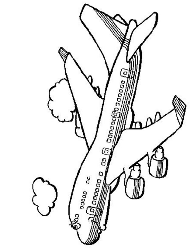Coloriage d'un avion survolant un paysage nuageux