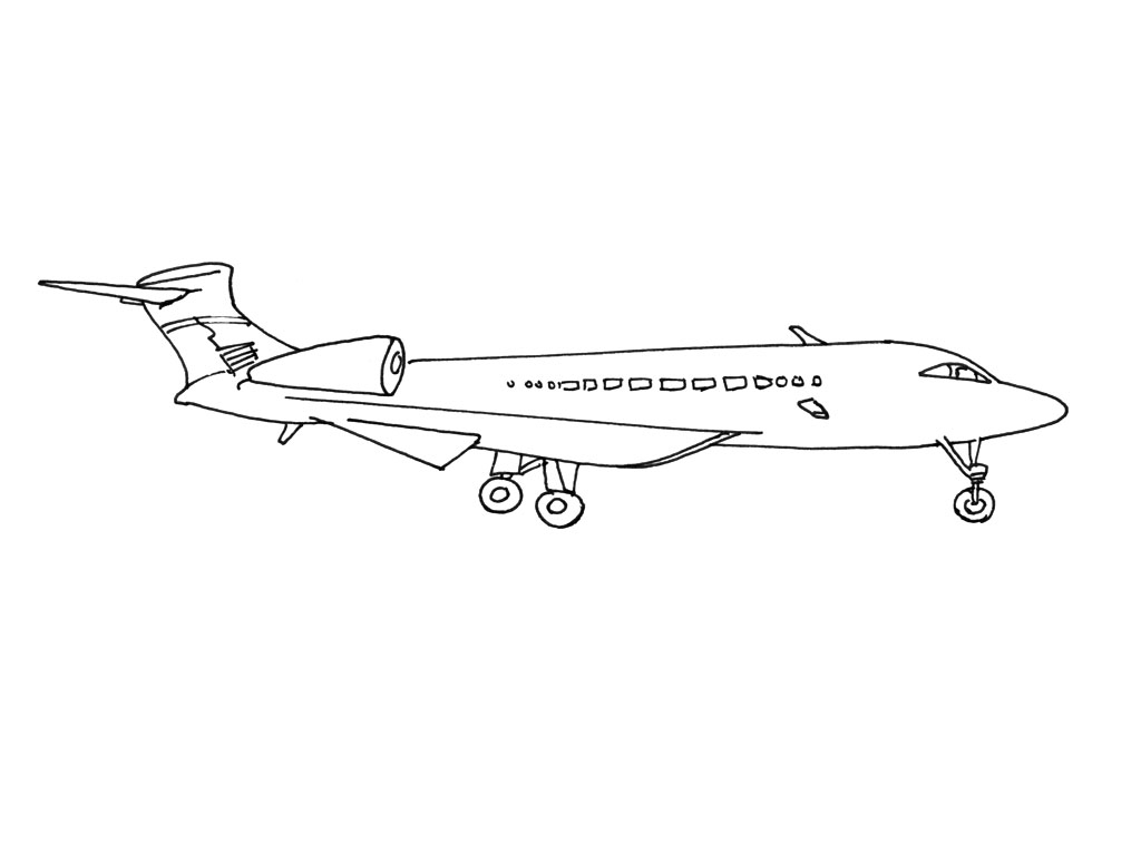 Coloriage d'un avion en plein vol au-dessus des nuages