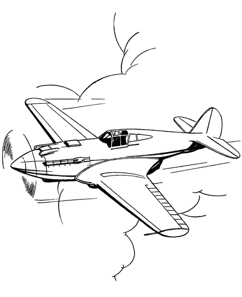 Coloriage d'un avion survolant des nuages