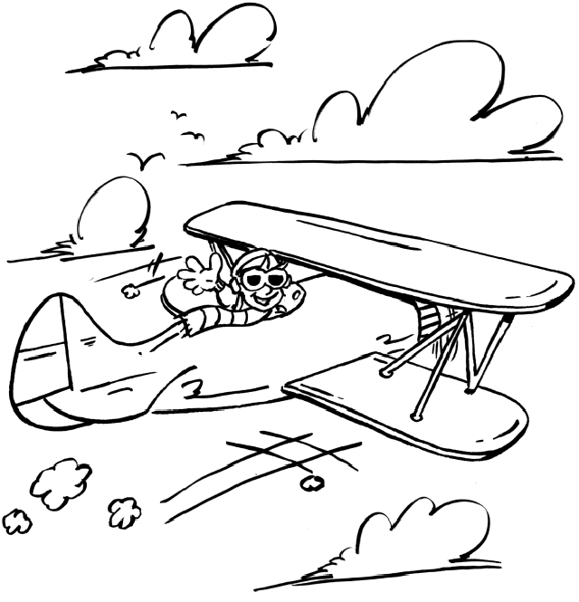 Coloriage d'un avion survolant des nuages