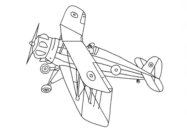 Coloriage d'un avion en plein vol avec nuages
