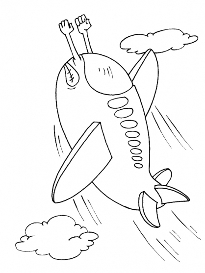 Coloriage d'un avion survolant un paysage nuageux