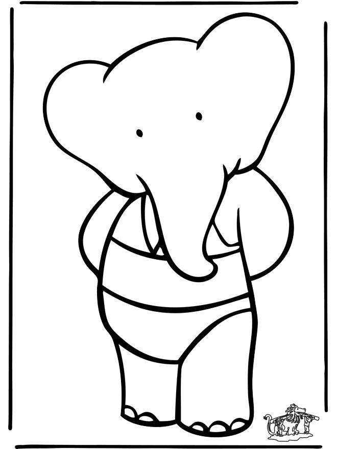 Coloriage de Babar le roi des éléphants dans un décor naturel